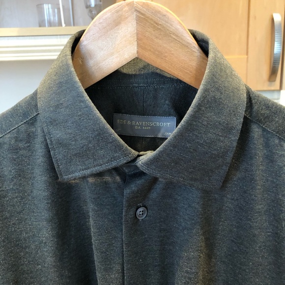 Ede & Ravenscroft Brushed Cotton Olive Green Dress Shirt, Size 15 x 38, with Bag - Picture 3 of 10